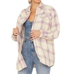 NWOT  Wrangler  Size S  Jumbo Western Snap Shirt  Purple and Ivory Plaid